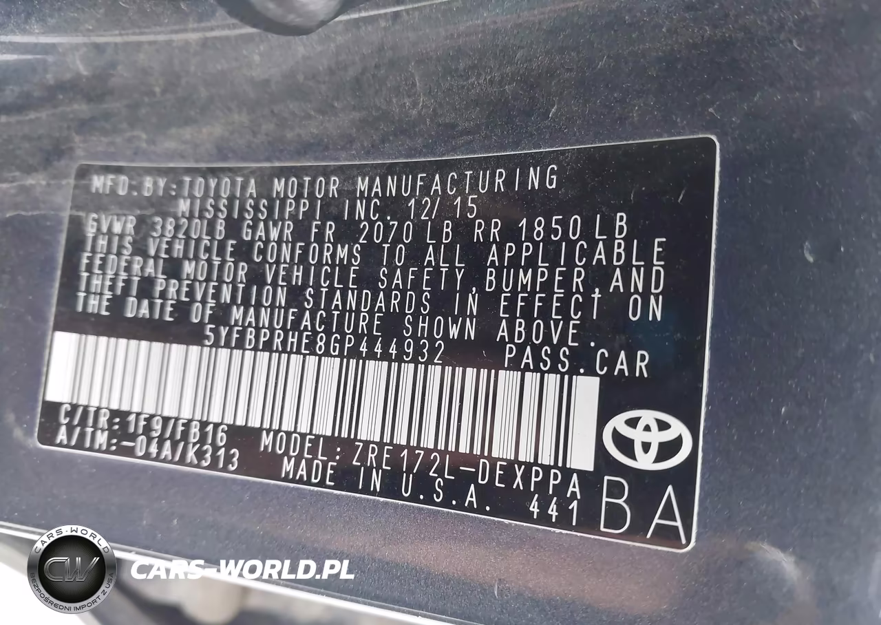 2016 Toyota Corolla Le Plus VIN:5YFBPRHE8GP444932 - 9