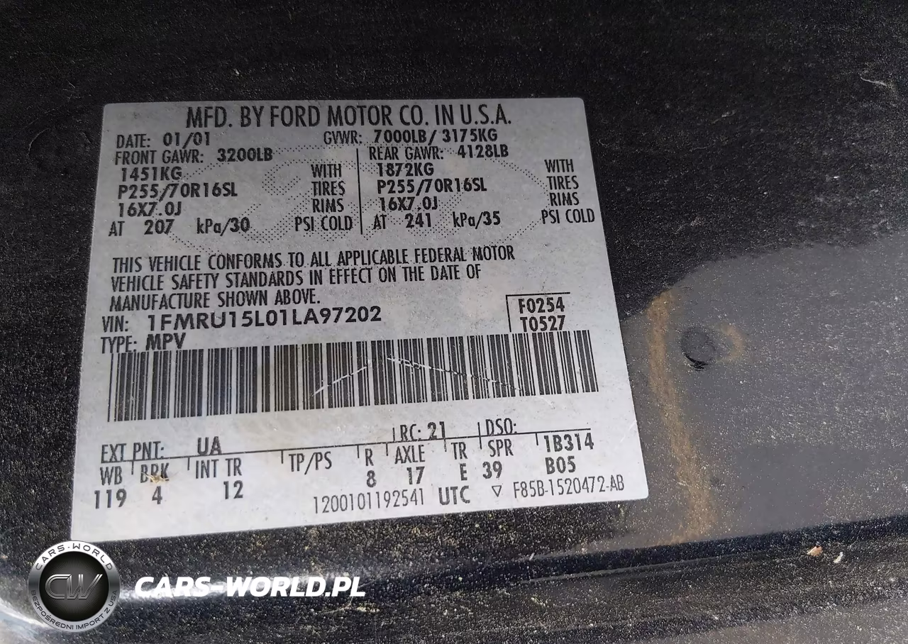 2001 Ford Expedition Xlt VIN:1FMRU15L01LA97202 - 9