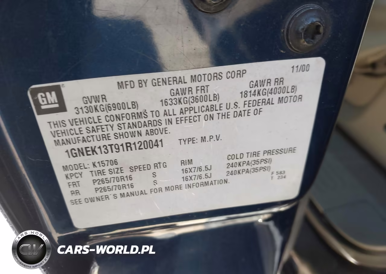 2001 Chevrolet Tahoe Ls VIN:1GNEK13T91R120041 - 9