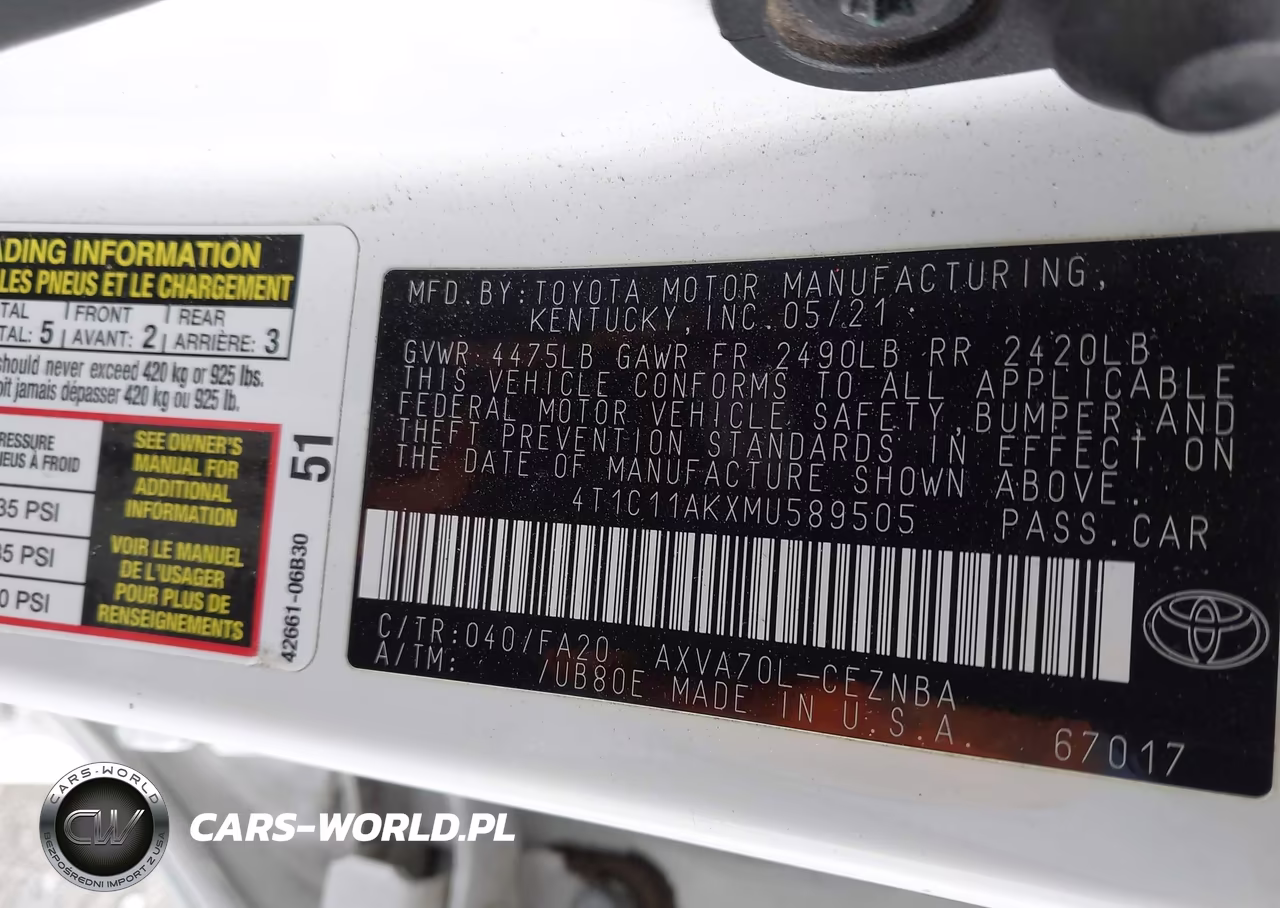 2021 Toyota Camry Le VIN:4T1C11AKXMU589505 - 9