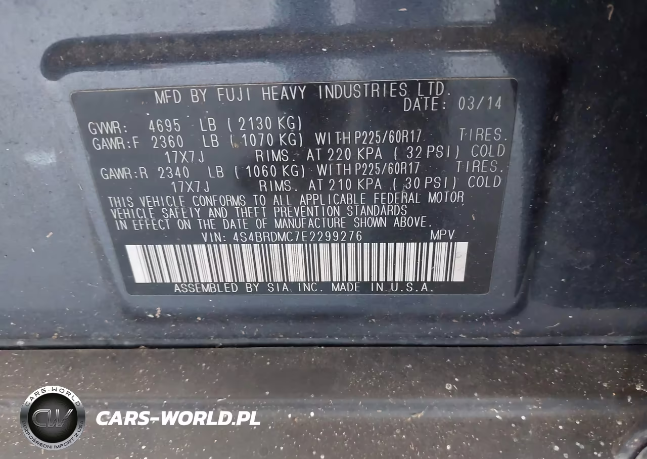 2014 Subaru Outback 3.6R Limited VIN:4S4BRDMC7E2299276 - 9