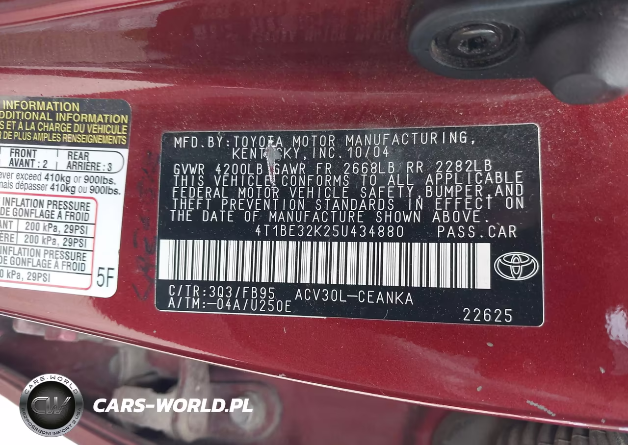 2005 Toyota Camry Le VIN:4T1BE32K25U434880 - 9