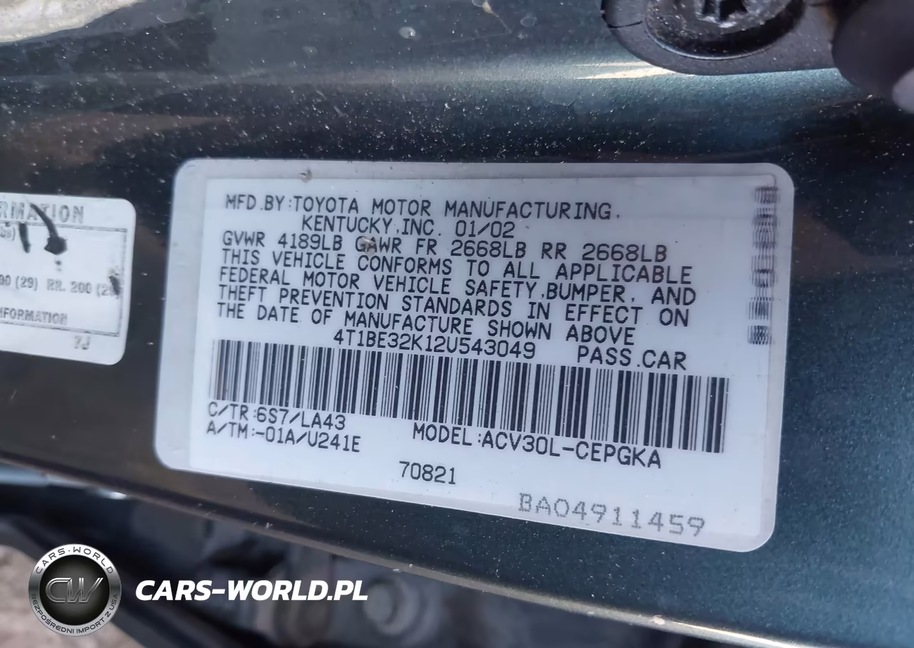 2002 Toyota Camry Xle VIN:4T1BE32K12U543049 - 9