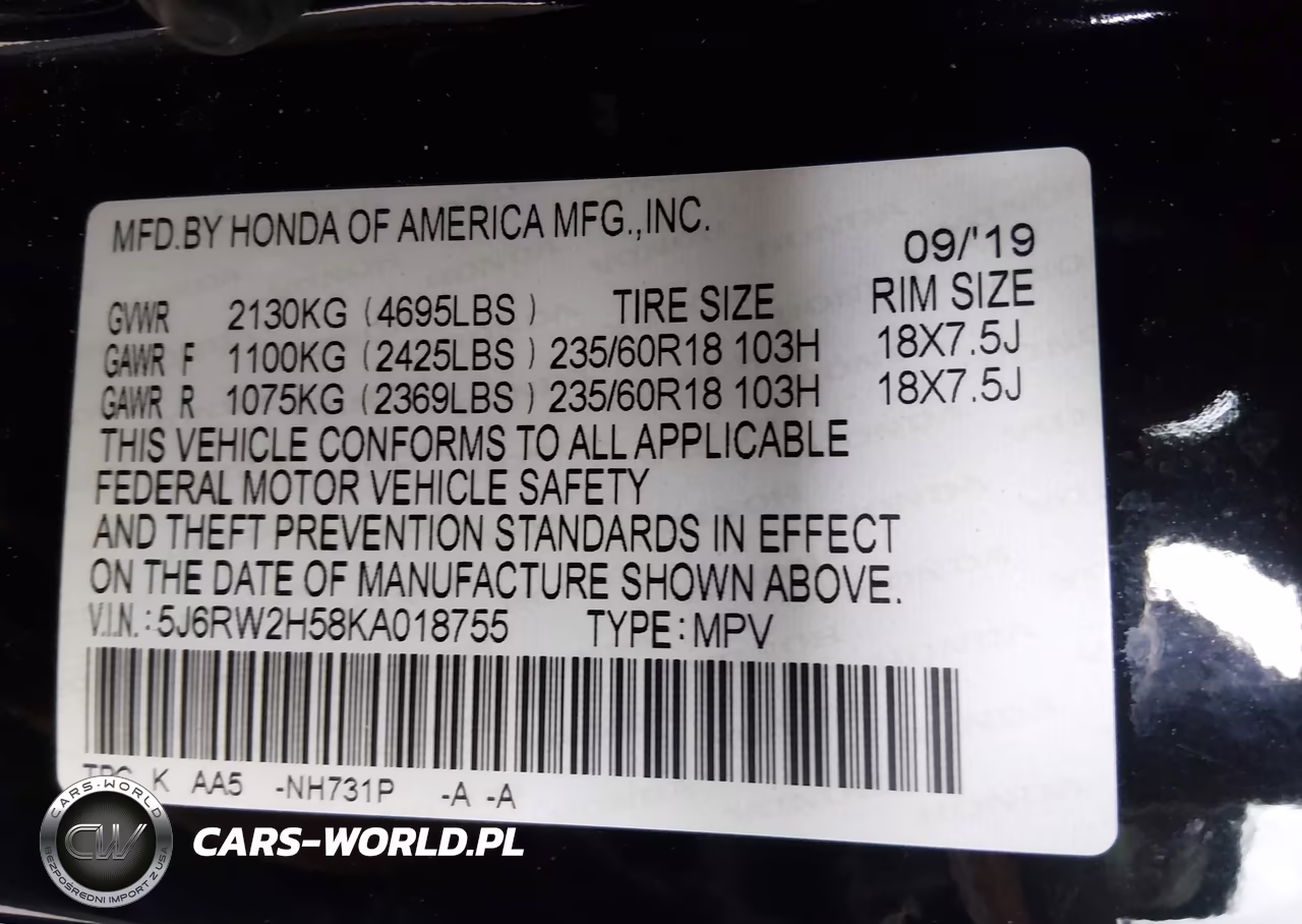 2019 Honda Cr-V Ex VIN:5J6RW2H58KA018755 - 9