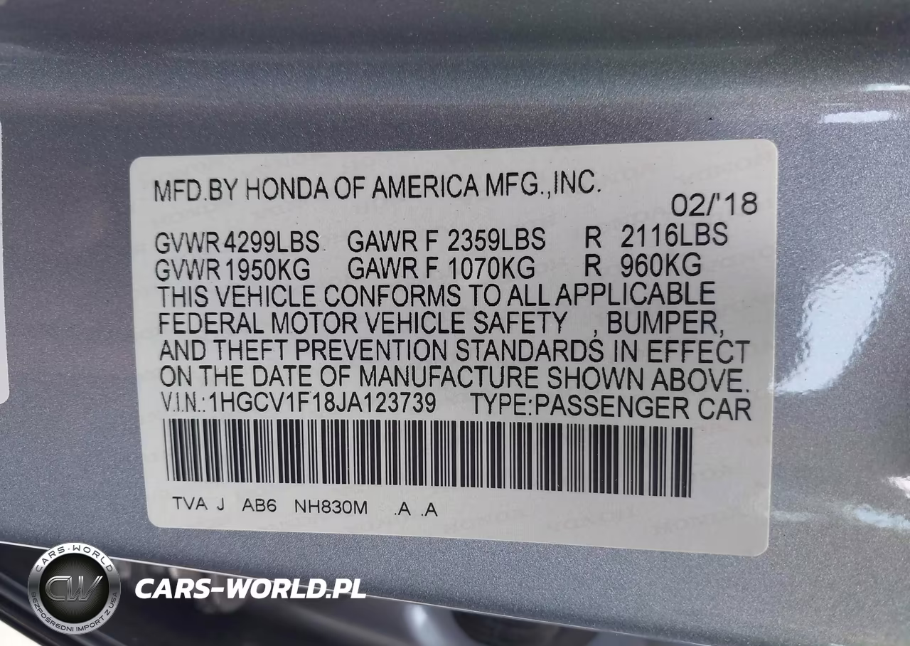 2018 Honda Accord Lx VIN:1HGCV1F18JA123739 - 9
