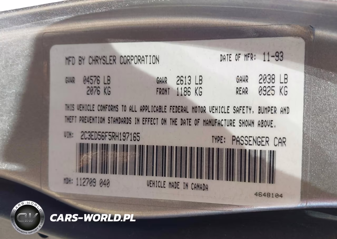 1994 Chrysler Lhs VIN:2C3ED56F5RH197165 - 9