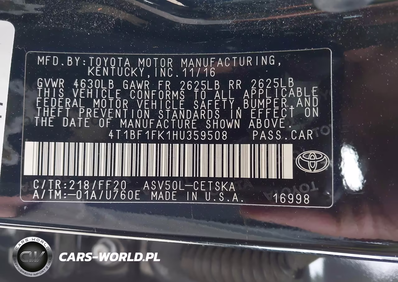 2017 Toyota Camry Se VIN:4T1BF1FK1HU359508 - 9