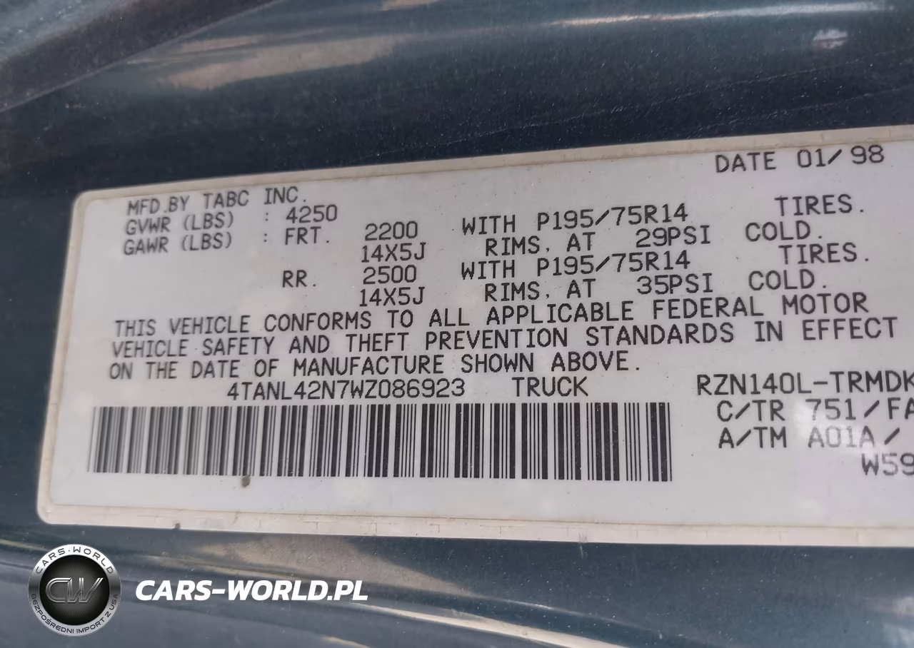 1998 Toyota Tacoma VIN:4TANL42N7WZ086923 - 9