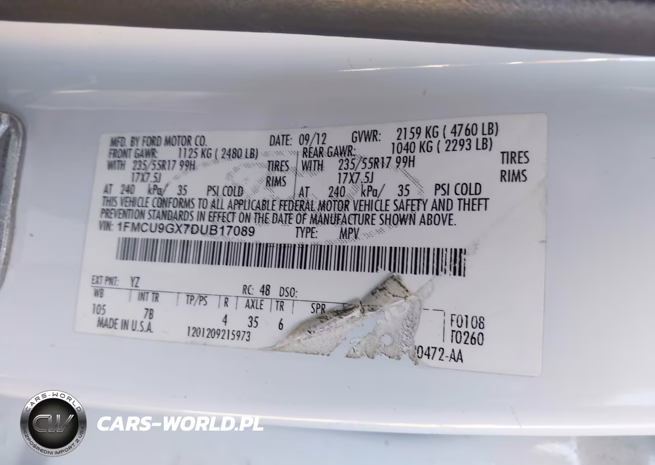 2013 Ford Escape Se VIN:1FMCU9GX7DUB17089 - 9