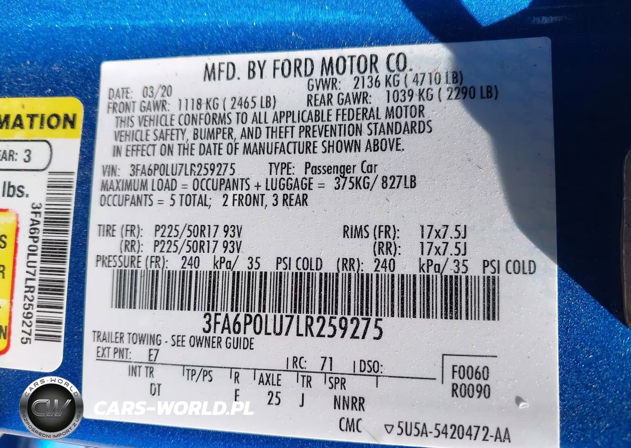 2020 Ford Fusion Hybrid Se VIN:3FA6P0LU7LR259275 - 9