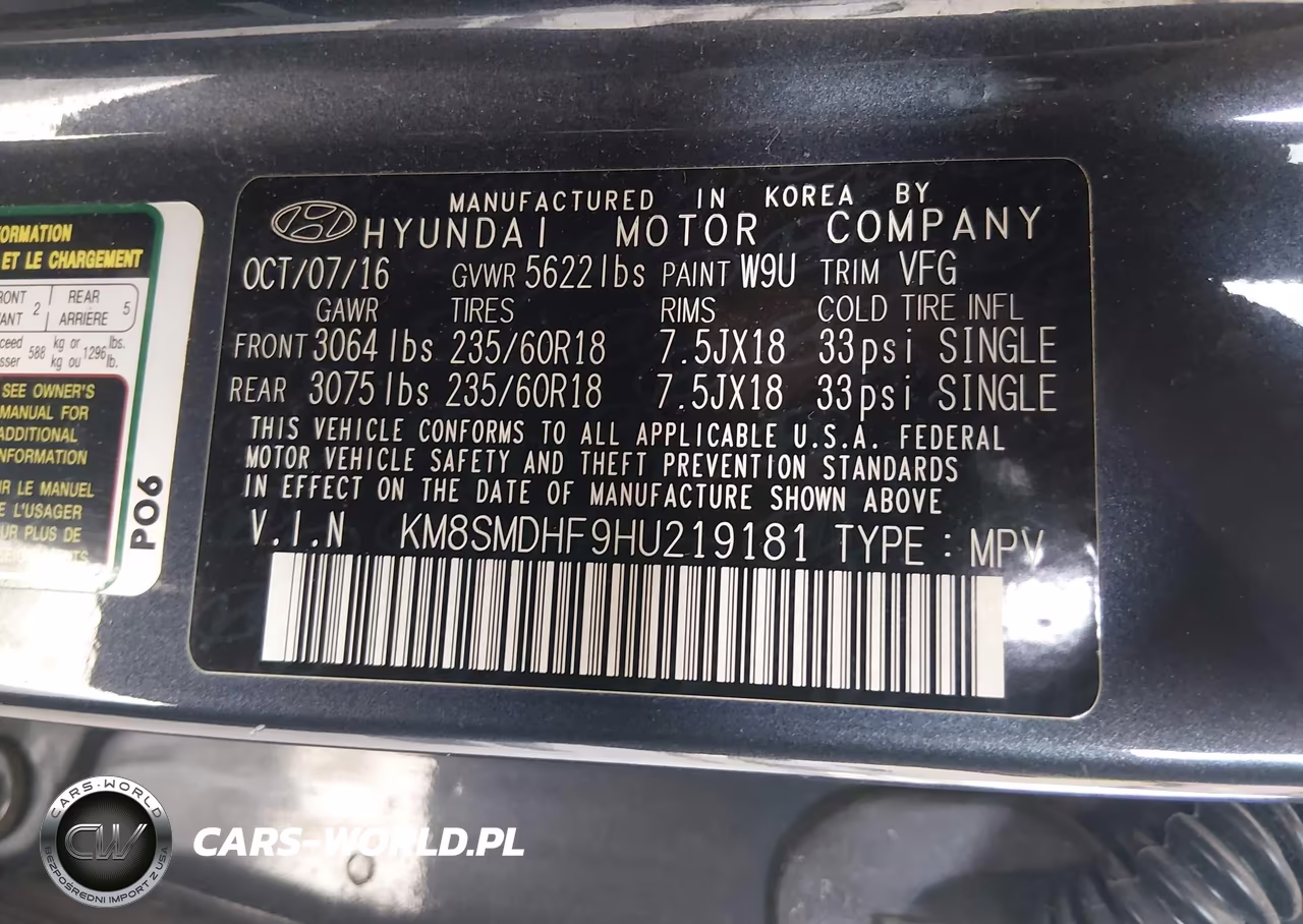 2017 Hyundai Santa Fe Se VIN:KM8SMDHF9HU219181 - 9