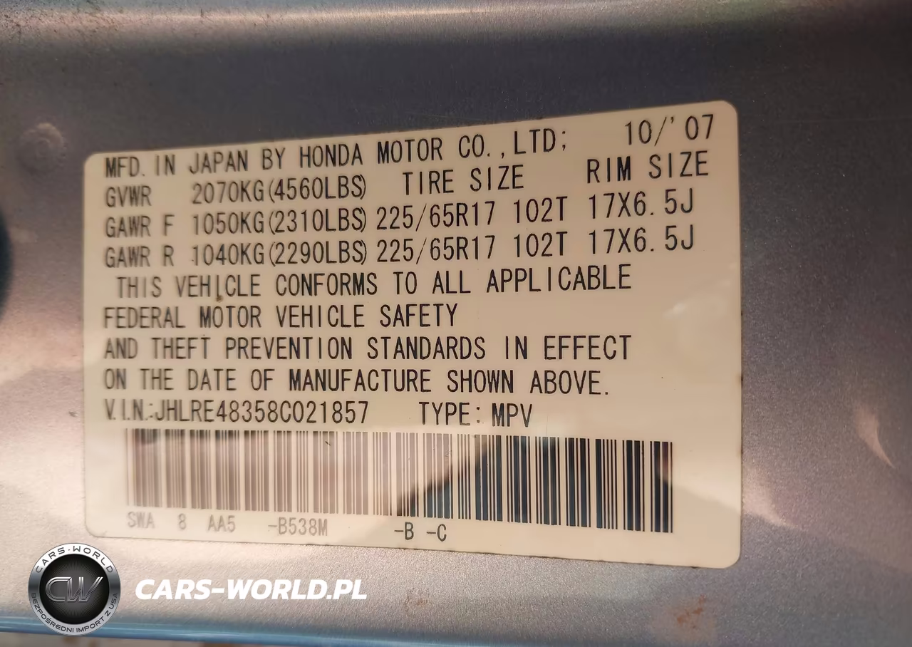 2008 Honda Cr-V Lx VIN:JHLRE48358C021857 - 9