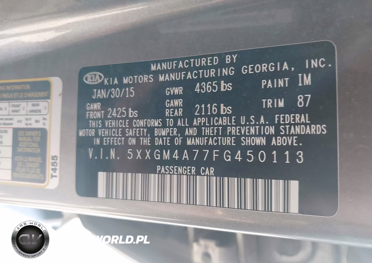 2015 Kia Optima Lx VIN:5XXGM4A77FG450113 - 9
