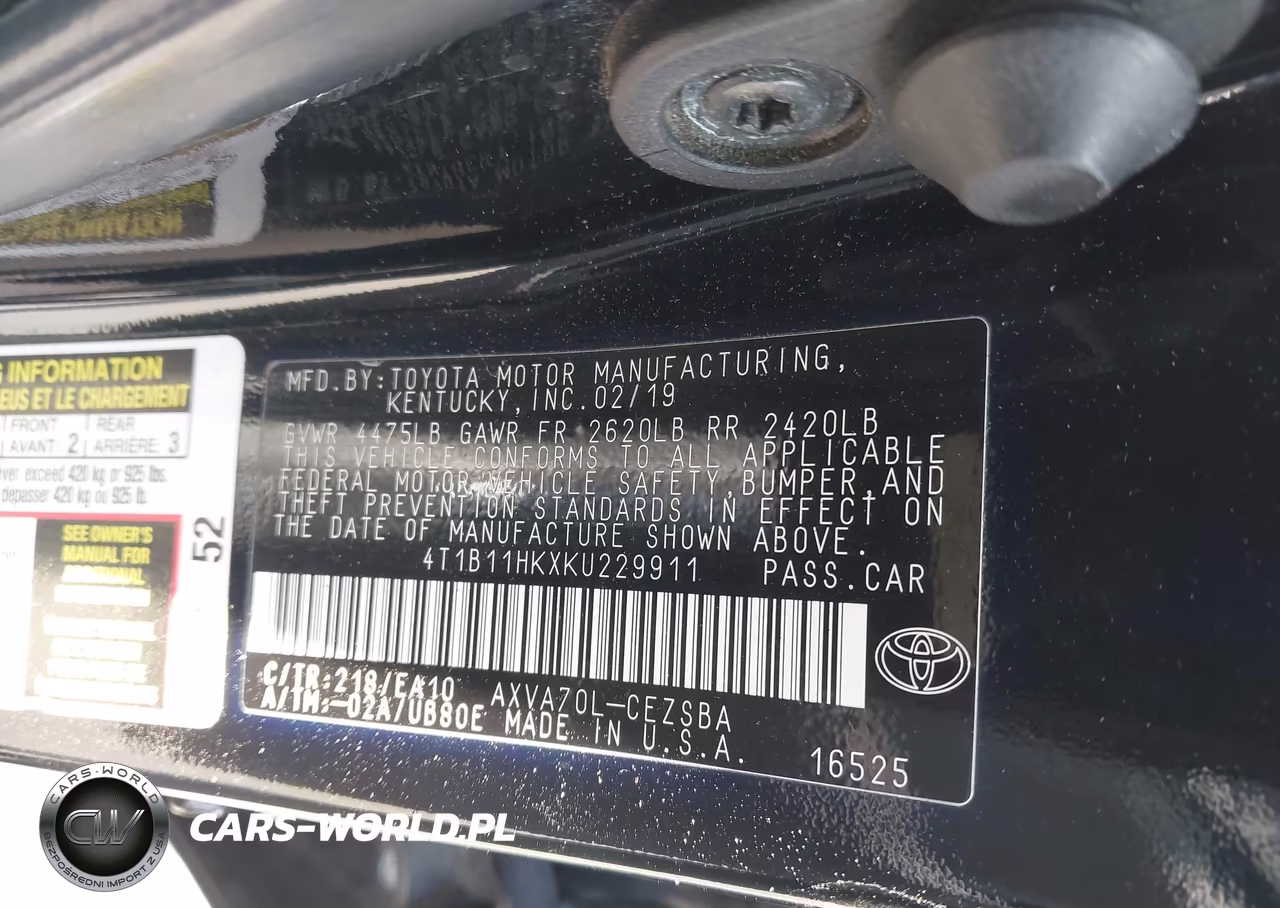 2019 Toyota Camry Se VIN:4T1B11HKXKU229911 - 9