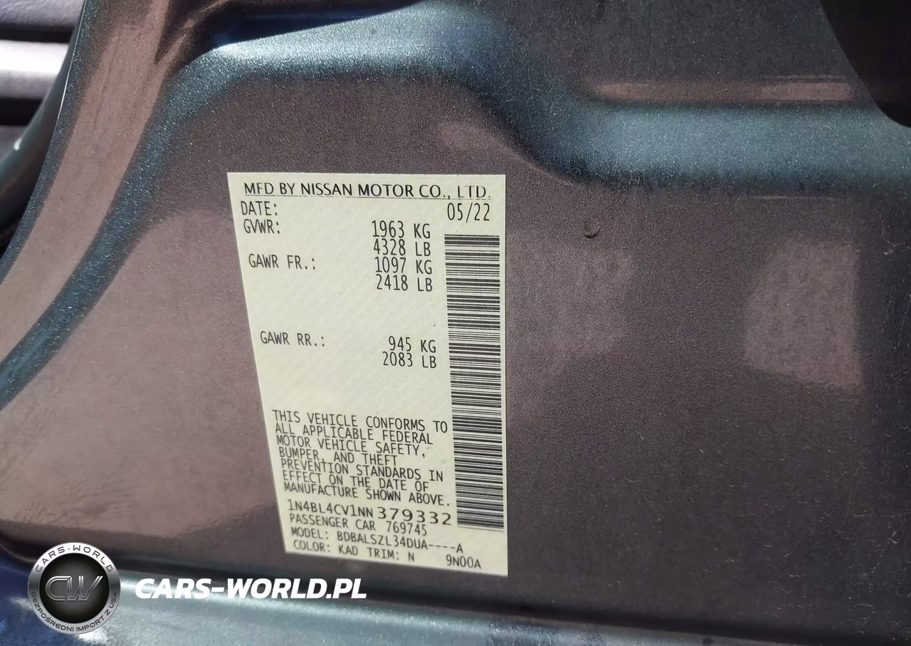 2022 Nissan Altima Sr Fwd VIN:1N4BL4CV1NN379332 - 9