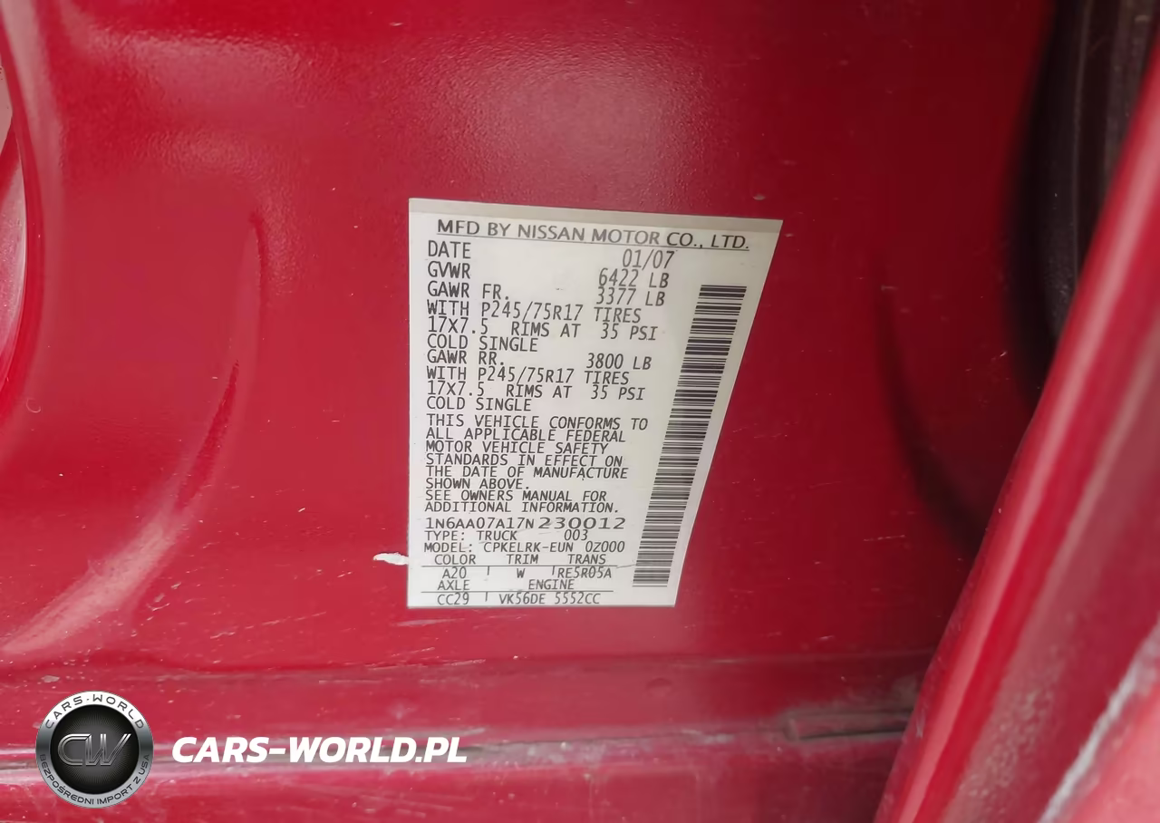 2007 Nissan Titan Xe VIN:1N6AA07A17N230012 - 9
