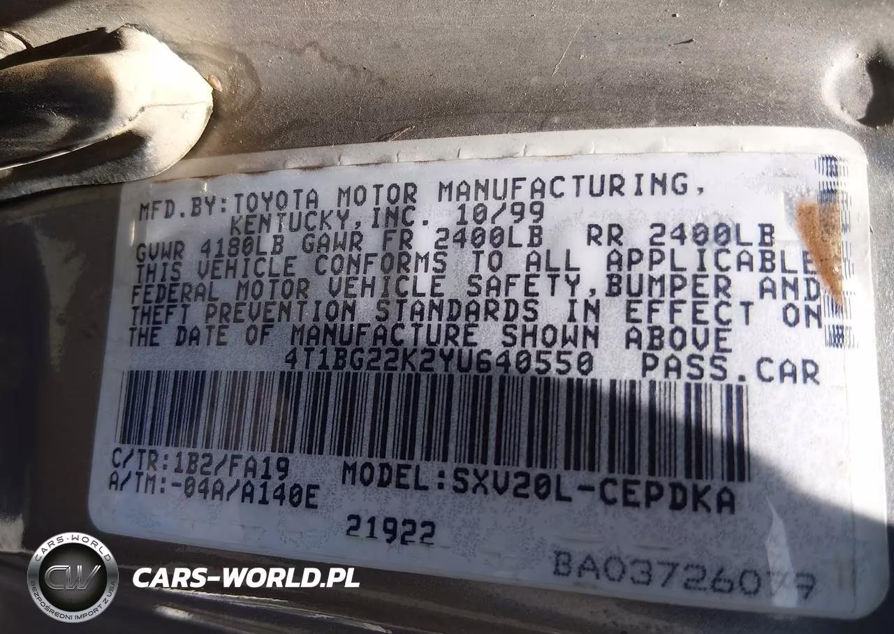 2000 Toyota Camry Ce VIN:4T1BG22K2YU640550 - 9