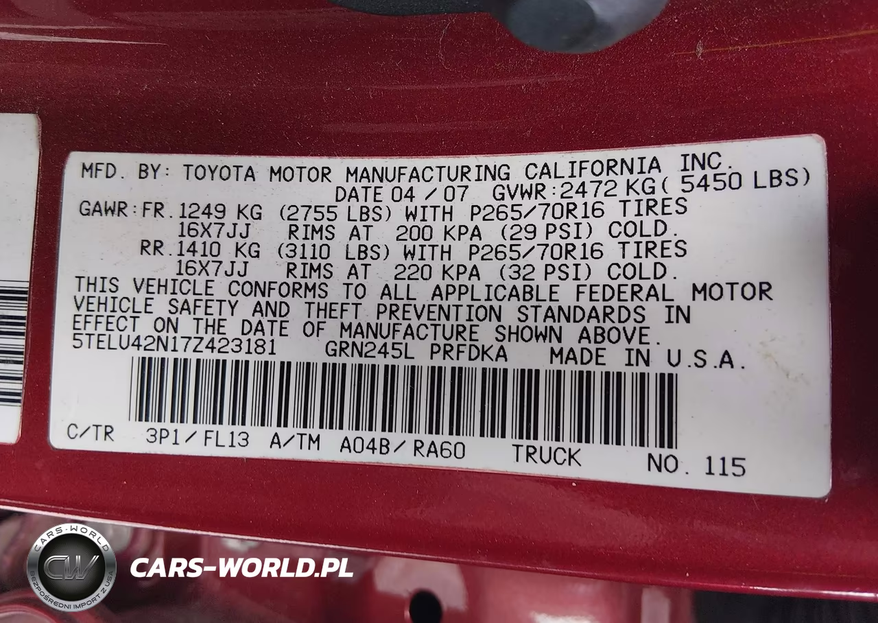 2007 Toyota Tacoma Base V6 VIN:5TELU42N17Z423181 - 9