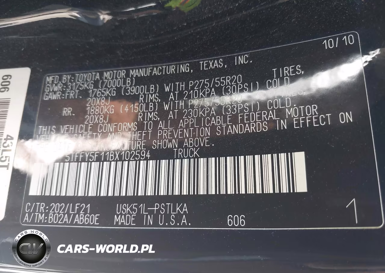 2011 Toyota Tundra Limited 5.7L V8 VIN:5TFFY5F11BX102594 - 9