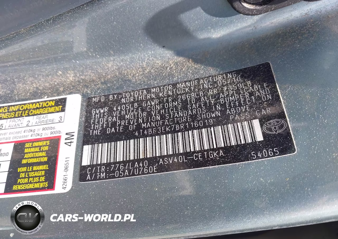 2011 Toyota Camry Xle VIN:4T4BF3EK7BR116019 - 9
