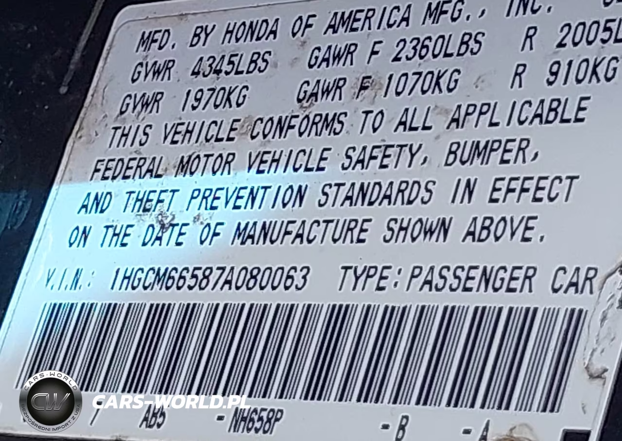 2007 Honda Accord 3.0 Ex VIN:1HGCM66587A080063 - 9