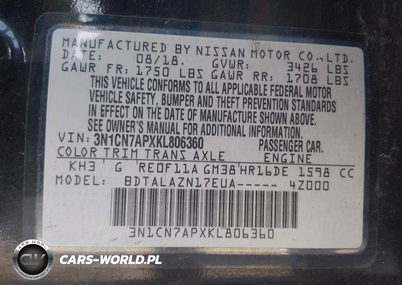 2019 Nissan Versa 1.6 S+ VIN:3N1CN7APXKL806360 - 9