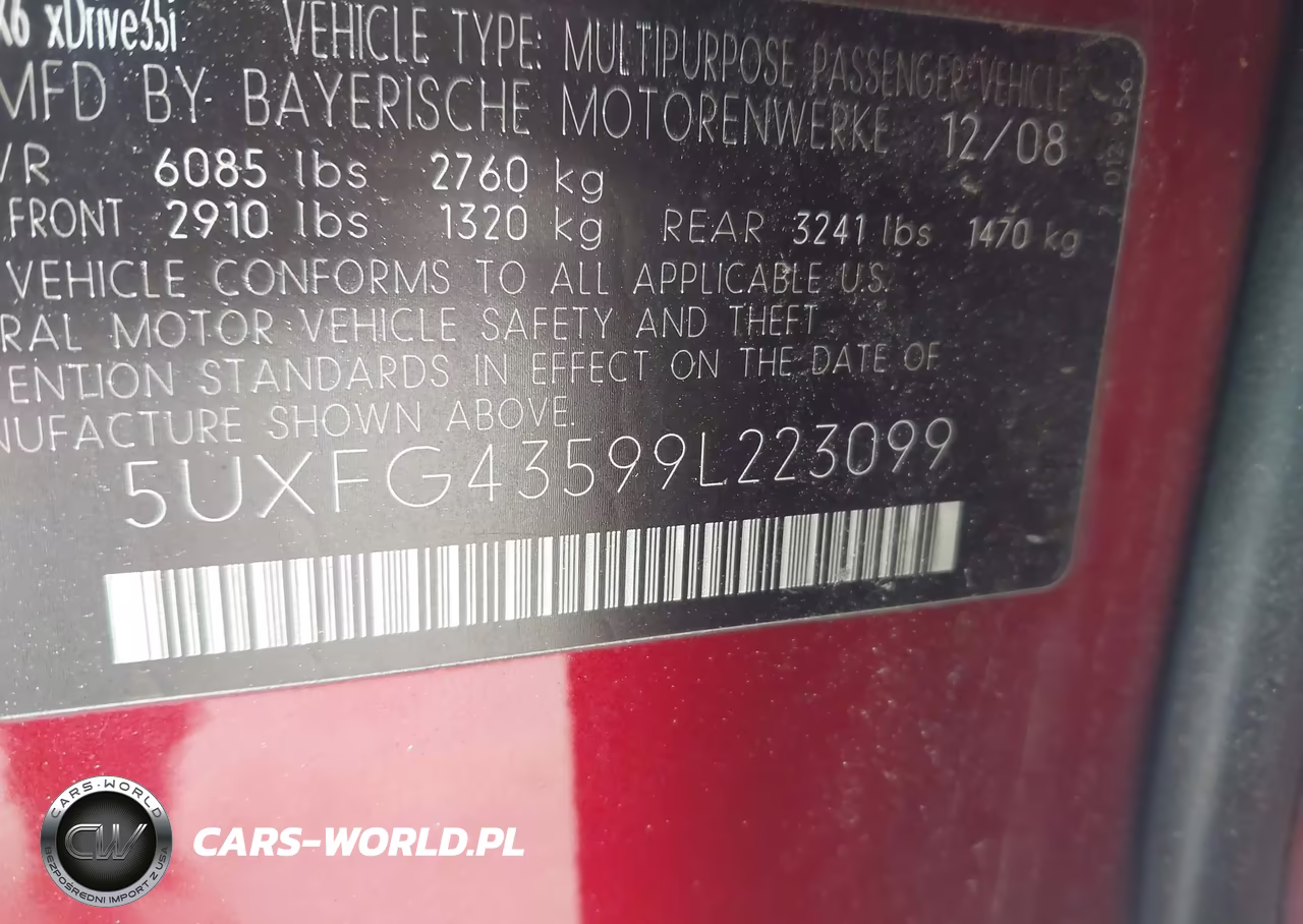 2009 BMW X6 xDrive35I VIN:5UXFG43599L223099 - 9
