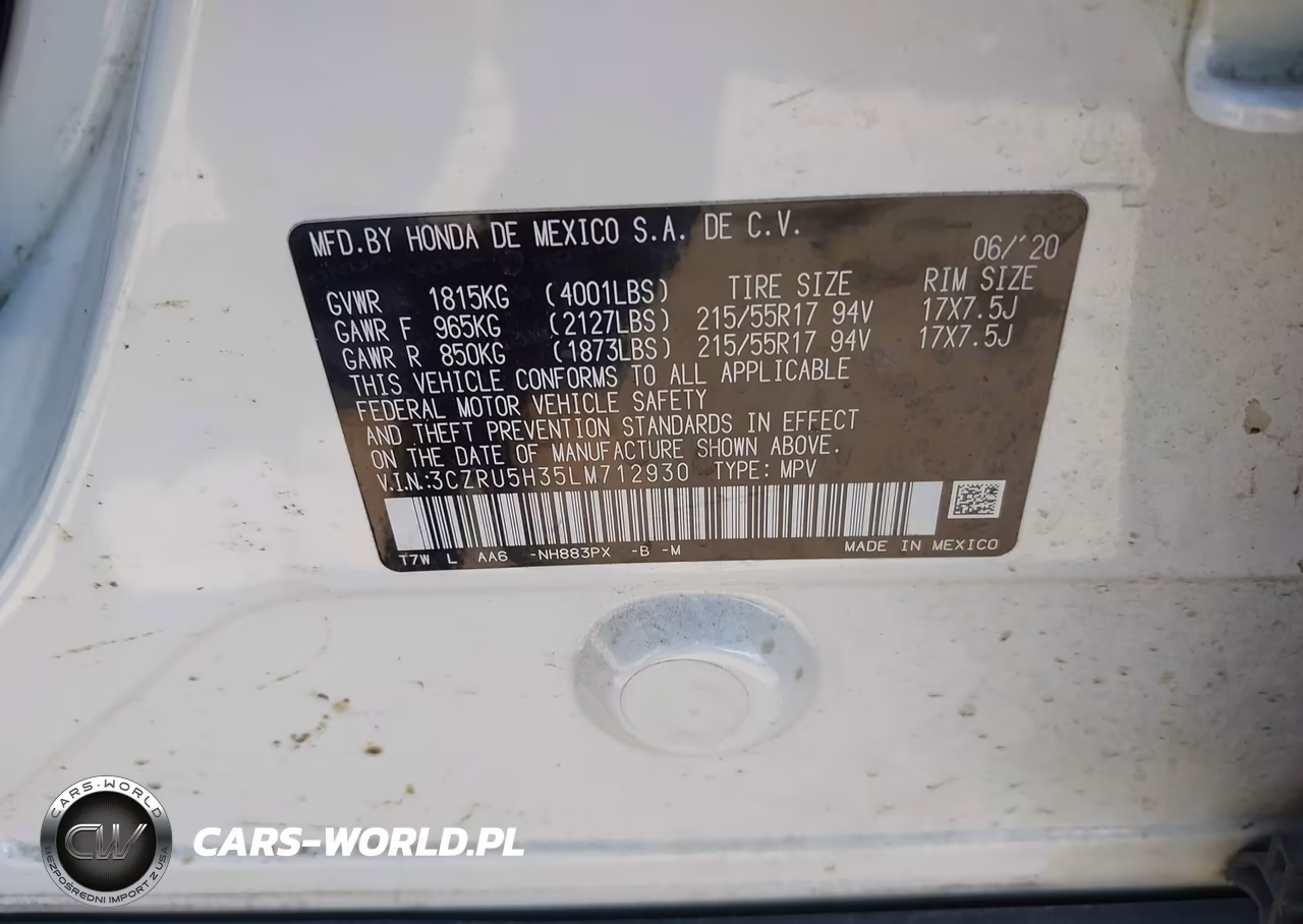 2020 Honda Hr-V 2Wd Lx VIN:3CZRU5H35LM712930 - 9