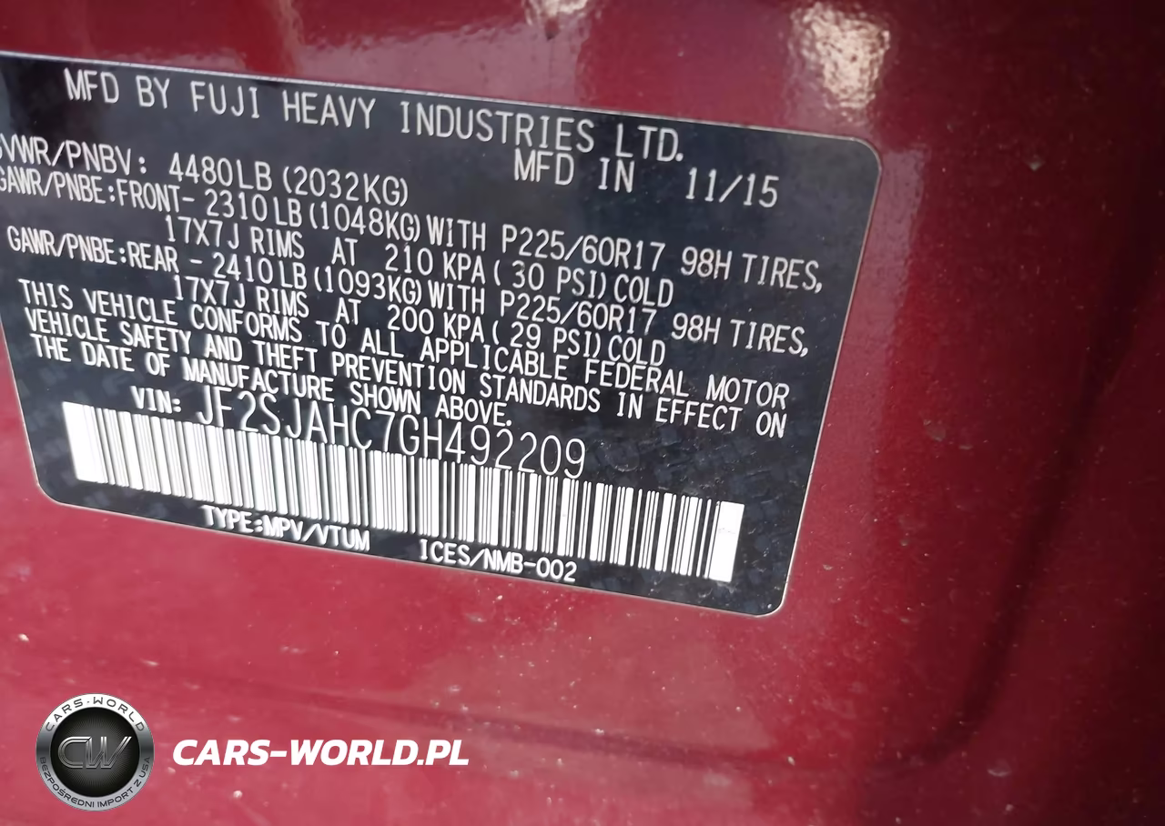 2016 Subaru Forester 2.5I Limited VIN:JF2SJAHC7GH492209 - 9