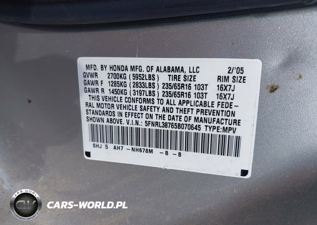 2005 Honda Odyssey Ex-L VIN:5FNRL38765B070645 - 9