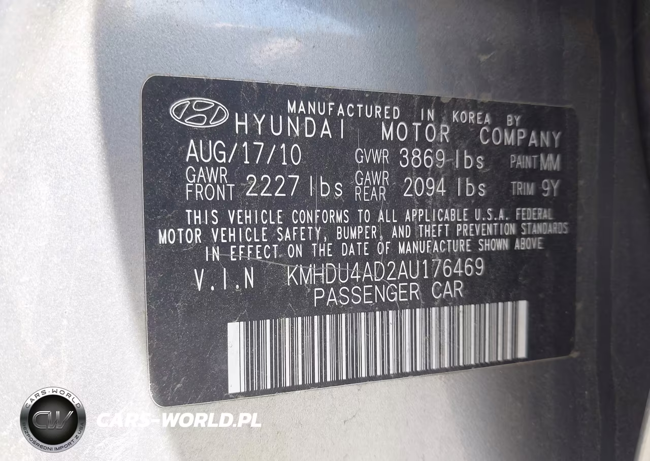 2010 Hyundai Elantra Gls VIN:KMHDU4AD2AU176469 - 9