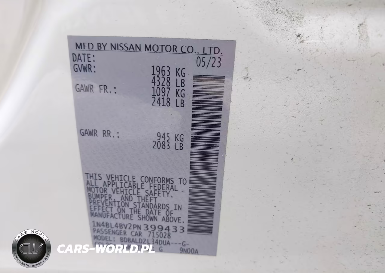2023 Nissan Altima S Fwd VIN:1N4BL4BV2PN399433 - 9