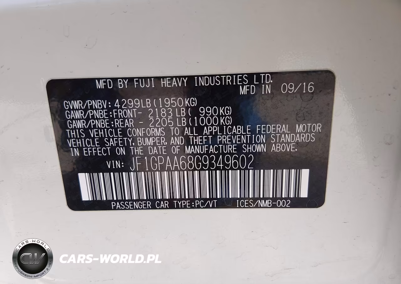 2016 Subaru Impreza 2.0I VIN:JF1GPAA68G9349602 - 9