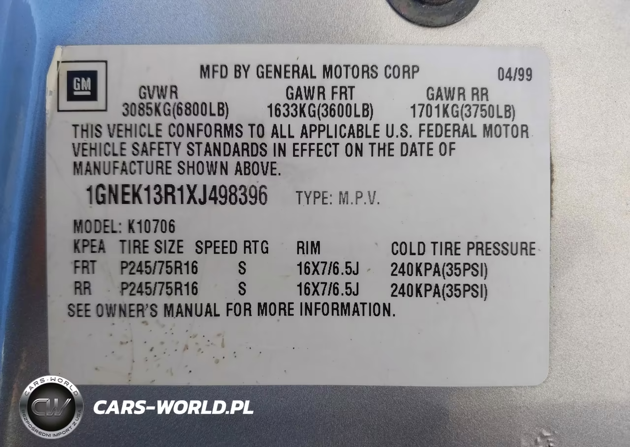 1999 Chevrolet Tahoe Ls VIN:1GNEK13R1XJ498396 - 9