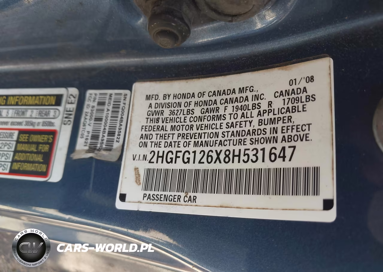 2008 Honda Civic Lx VIN:2HGFG126X8H531647 - 9