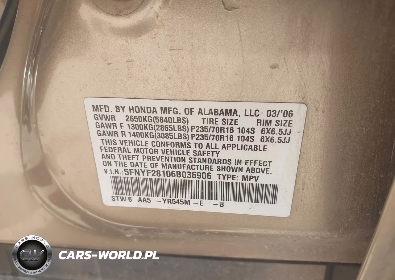 2006 Honda Pilot Lx VIN:5FNYF28106B036906 - 9