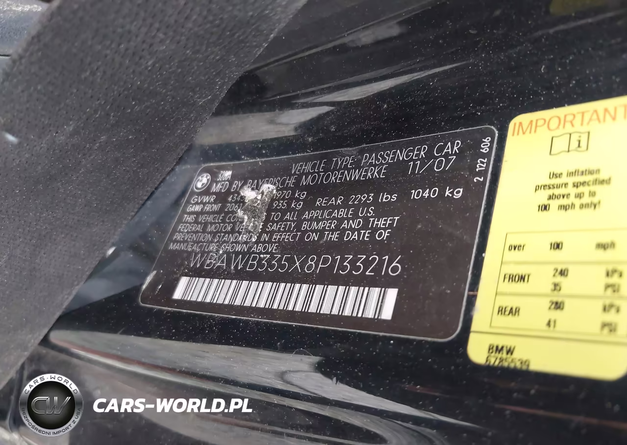 2008 BMW 328I VIN:WBAWB335X8P133216 - 9