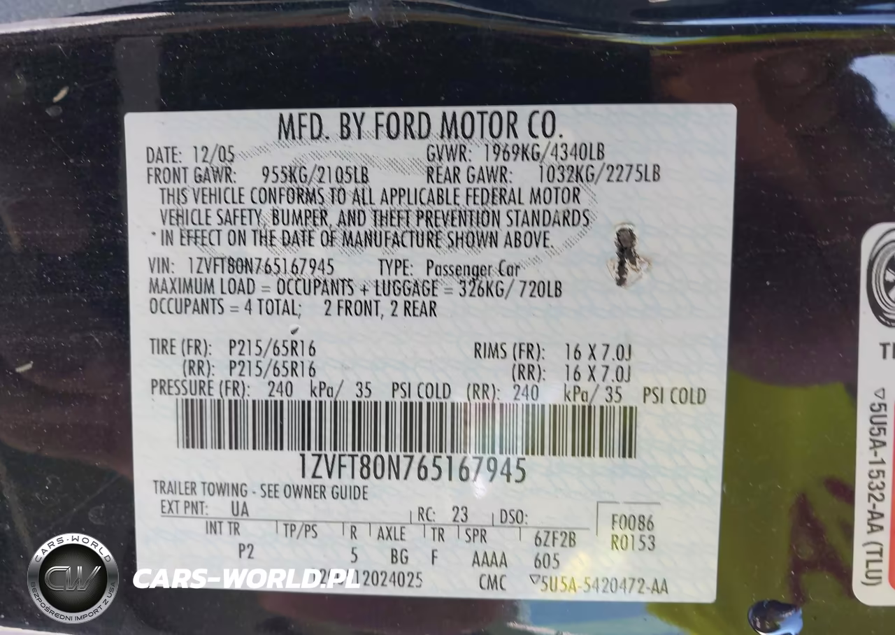 2006 Ford Mustang V6 VIN:1ZVFT80N765167945 - 9