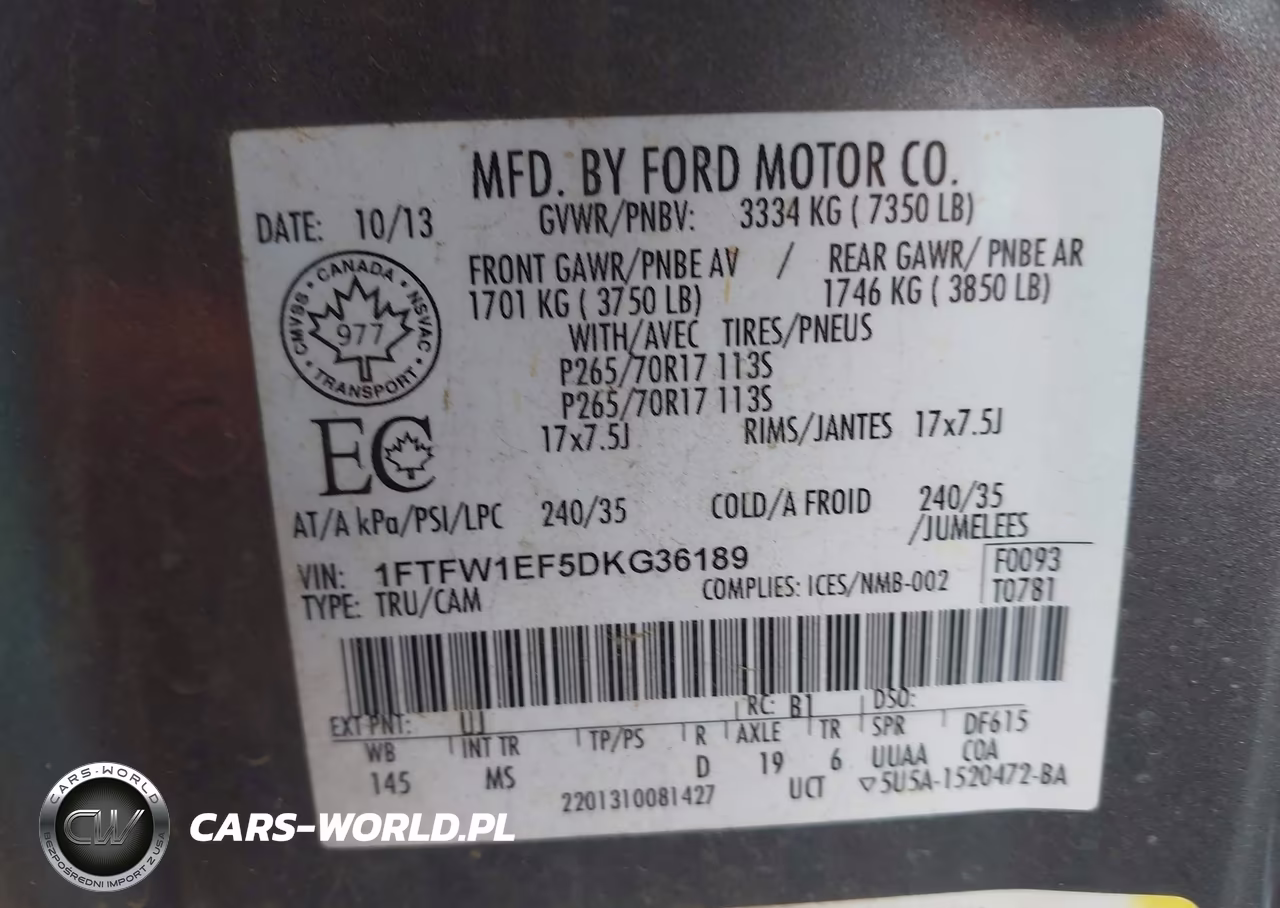 2013 Ford F-150 Xlt VIN:1FTFW1EF5DKG36189 - 9