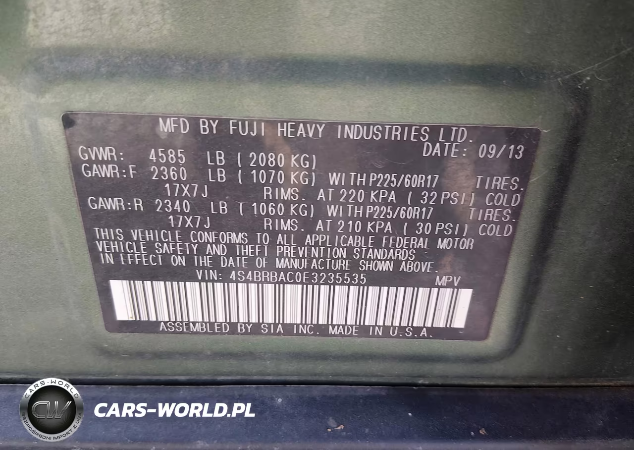2014 Subaru Outback 2.5I VIN:4S4BRBAC0E3235535 - 9
