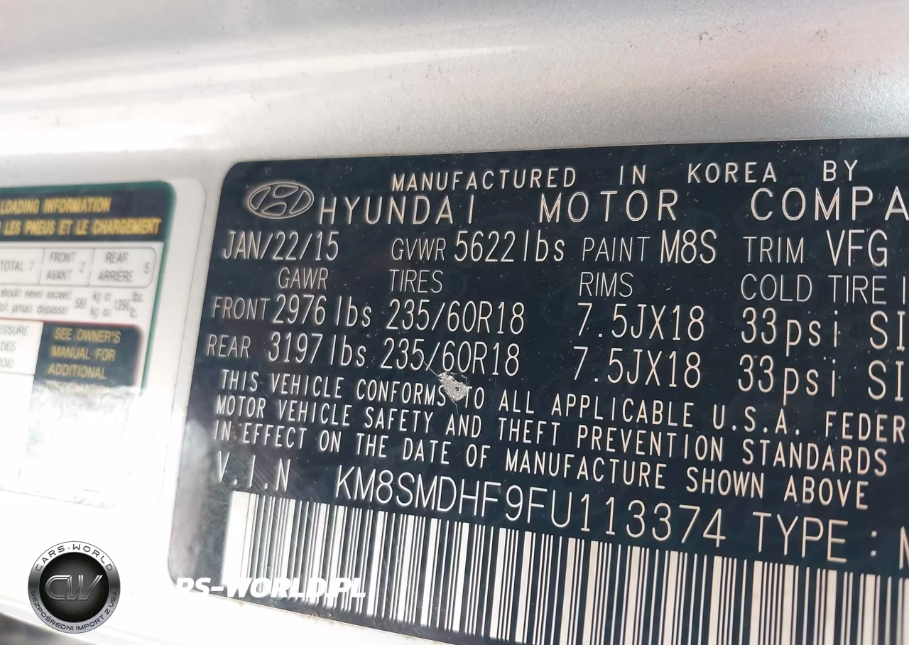 2015 Hyundai Santa Fe Gls VIN:KM8SMDHF9FU113374 - 9