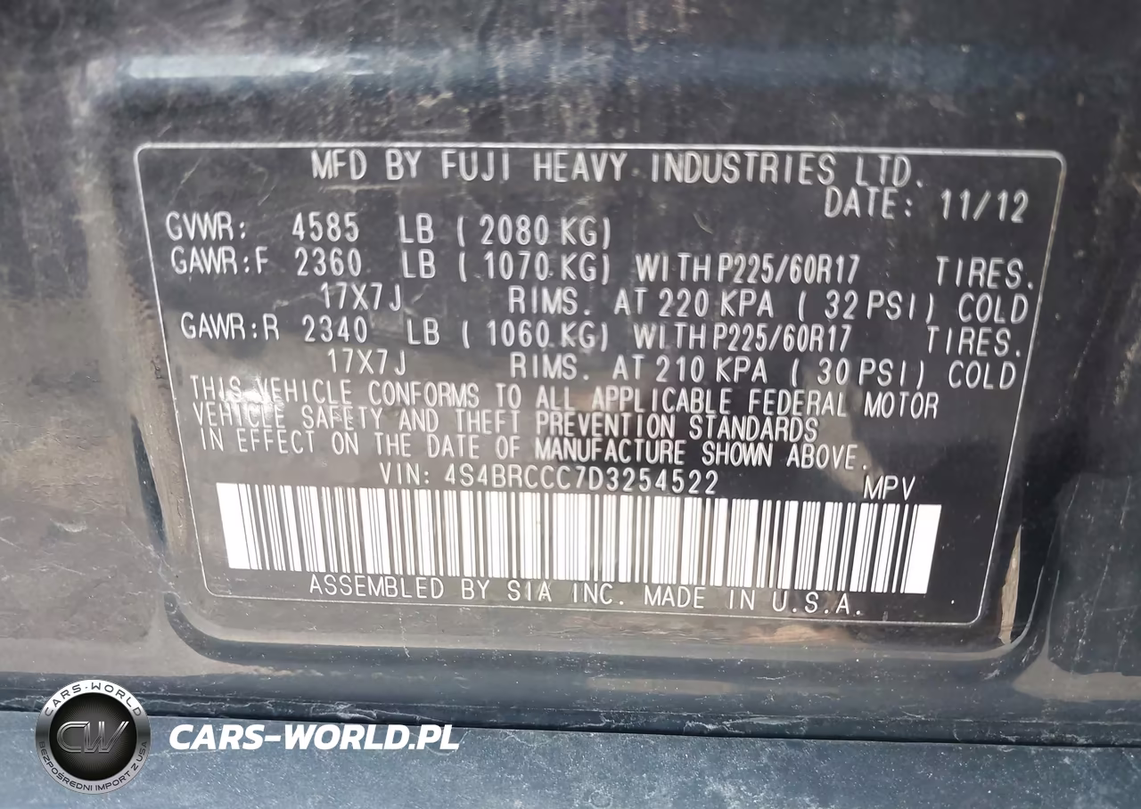 2013 Subaru Outback 2.5I Premium VIN:4S4BRCCC7D3254522 - 9