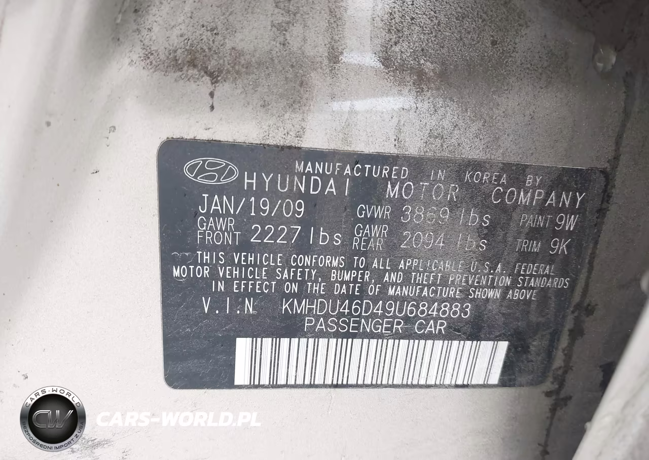 2009 Hyundai Elantra Gls VIN:KMHDU46D49U684883 - 9