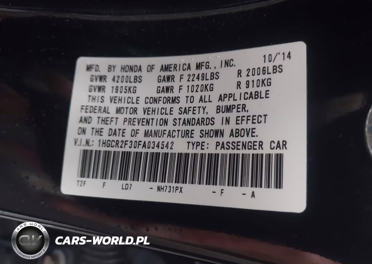 2015 Honda Accord Lx VIN:1HGCR2F30FA034542 - 9