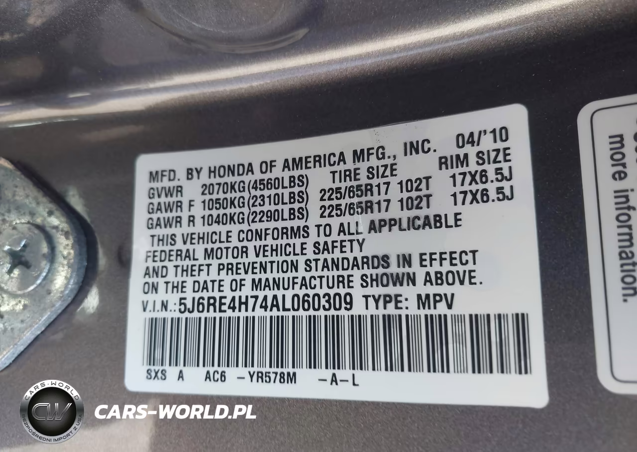 2010 Honda Cr-V Ex-L VIN:5J6RE4H74AL060309 - 9