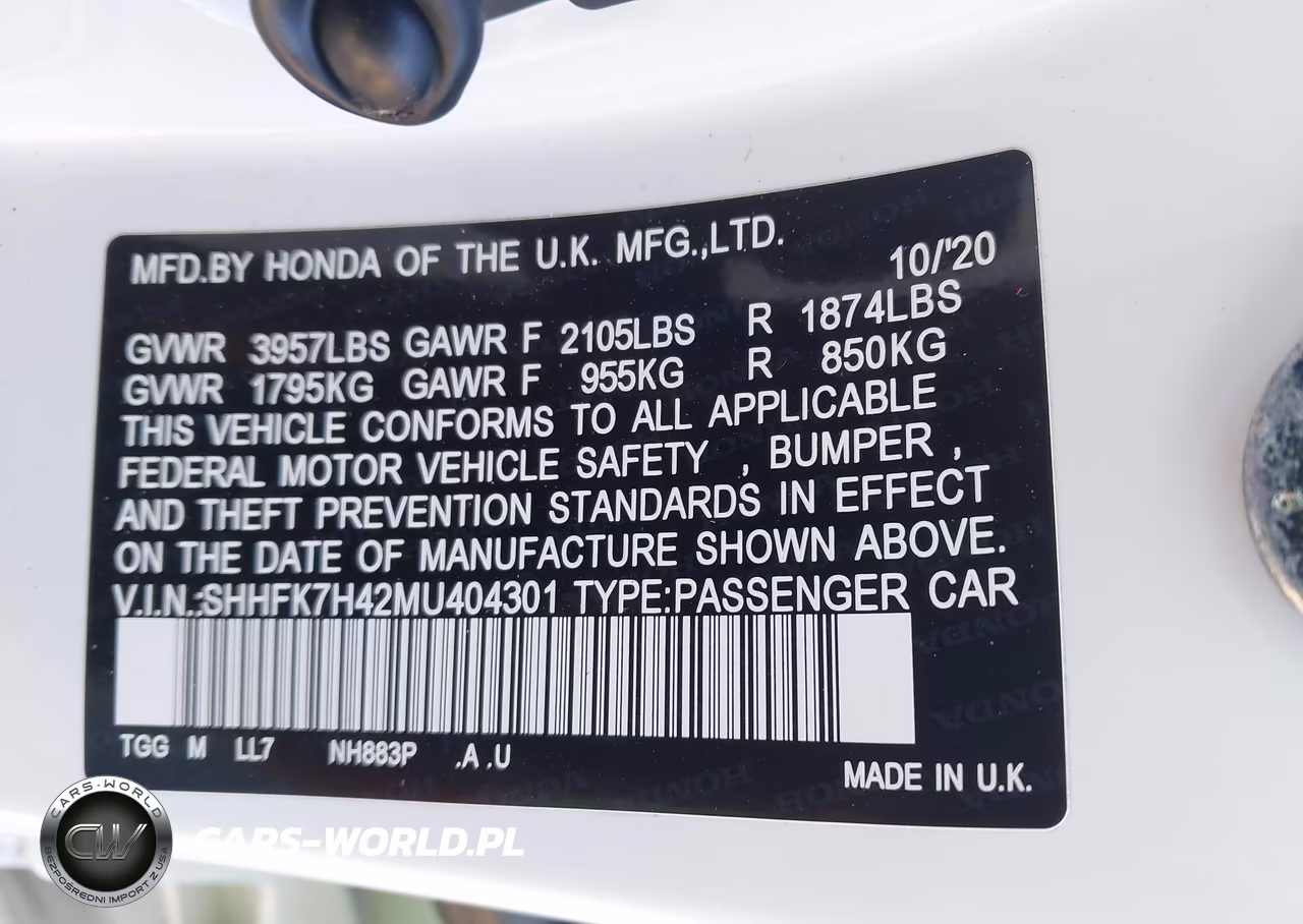 2021 Honda Civic Sport VIN:SHHFK7H42MU404301 - 9