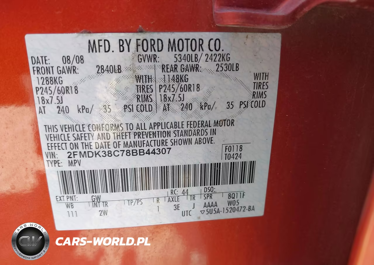 2008 Ford Edge Sel VIN:2FMDK38C78BB44307 - 9