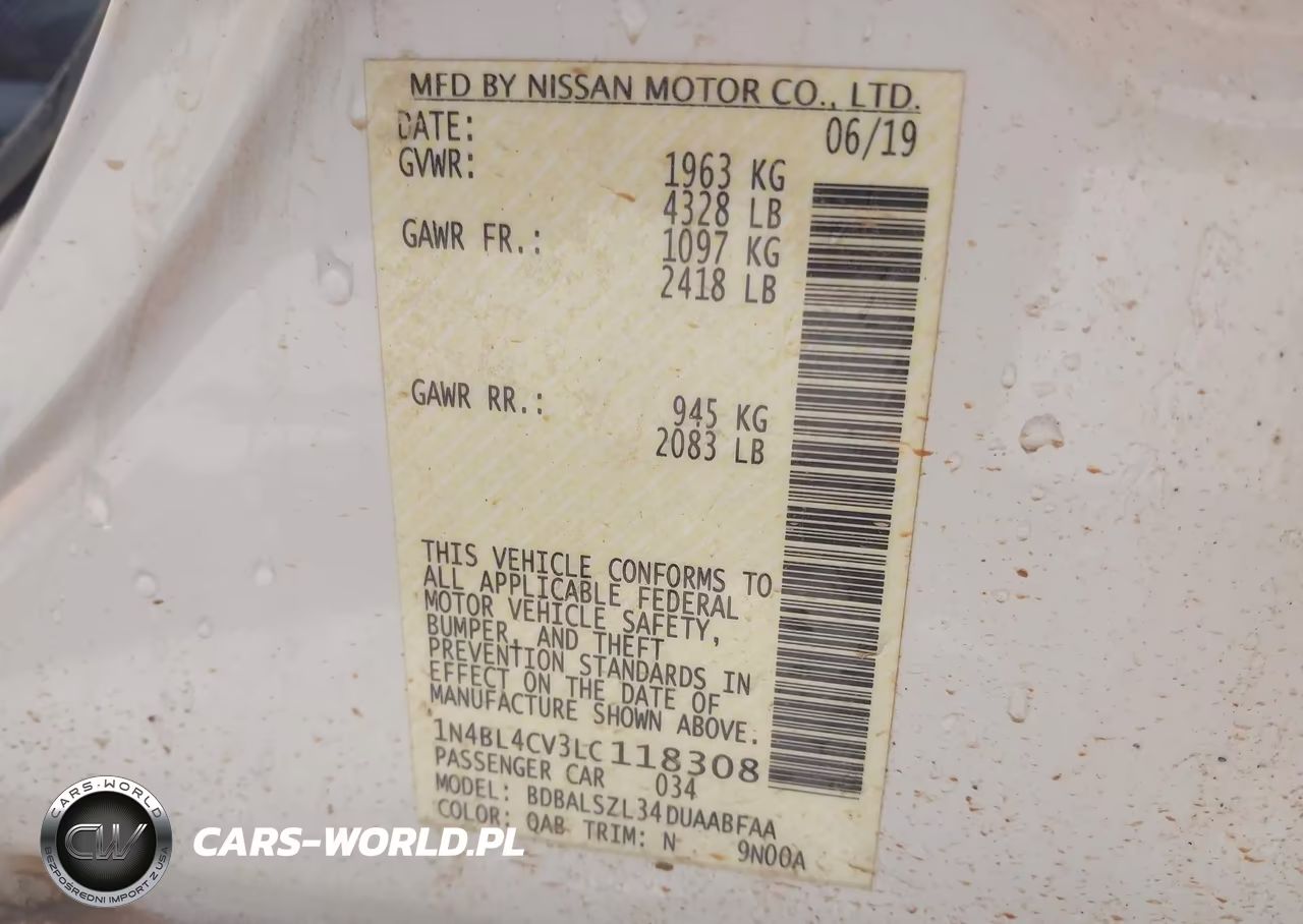 2020 Nissan Altima Sr Fwd VIN:1N4BL4CV3LC118308 - 9