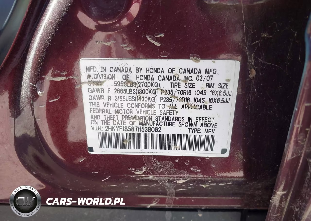2007 Honda Pilot Ex-L VIN:2HKYF18587H538062 - 9