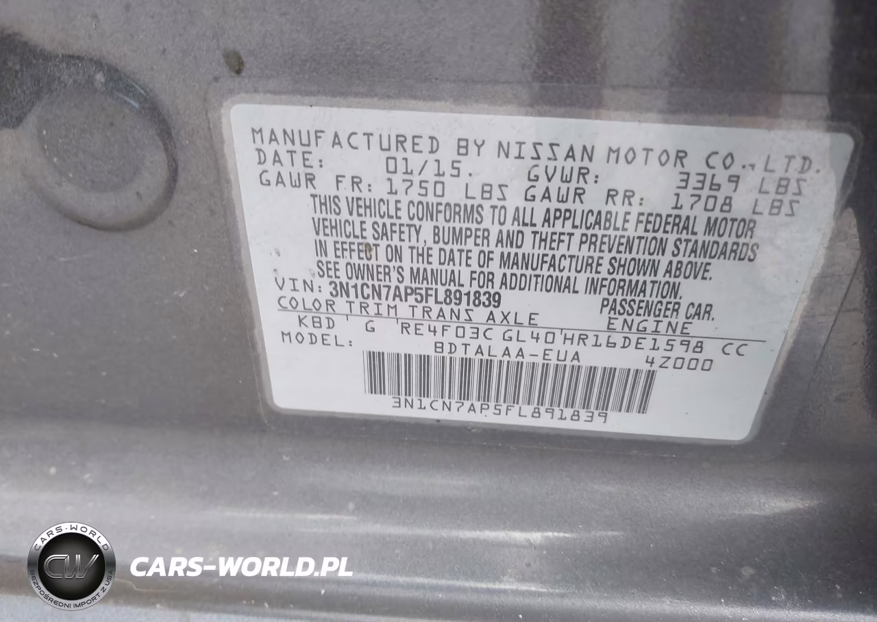 2015 Nissan Versa 1.6 S VIN:3N1CN7AP5FL891839 - 9